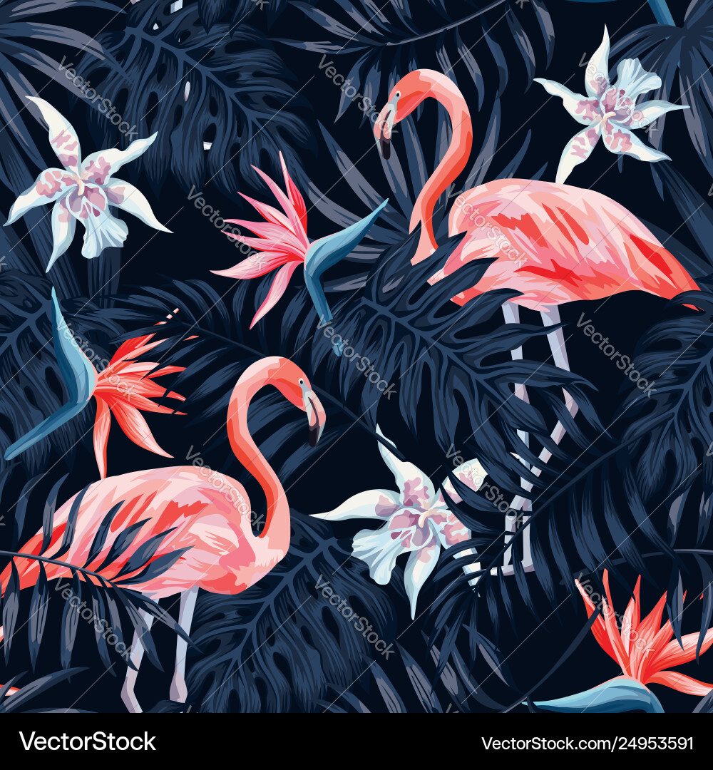Tropical Flamingo & Strelitzia vector image