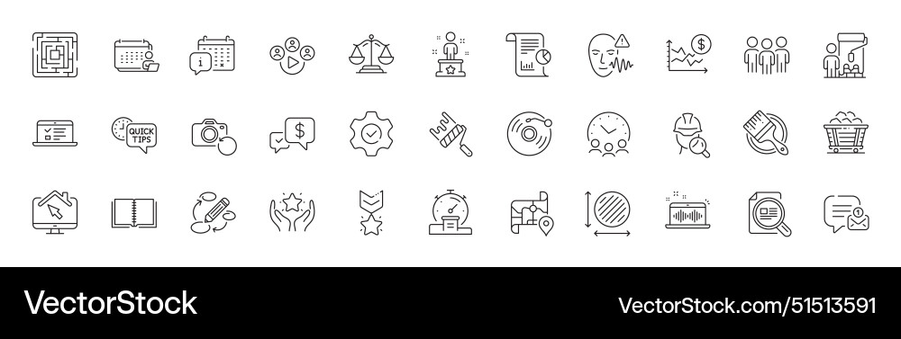 Web lectures paint roller and report line icons Web lectures paint roller and report line icons vector image