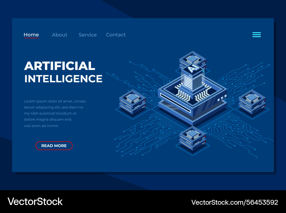 Artificial intelligence isometric landing page ai Artificial intelligence isometric landing page ai Vector Image