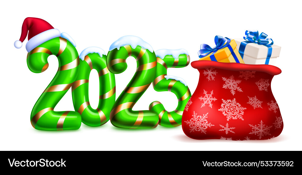 Colorful number 2025 with bag of gifts on a white Colorful number 2025 with bag of gifts on a white vector image