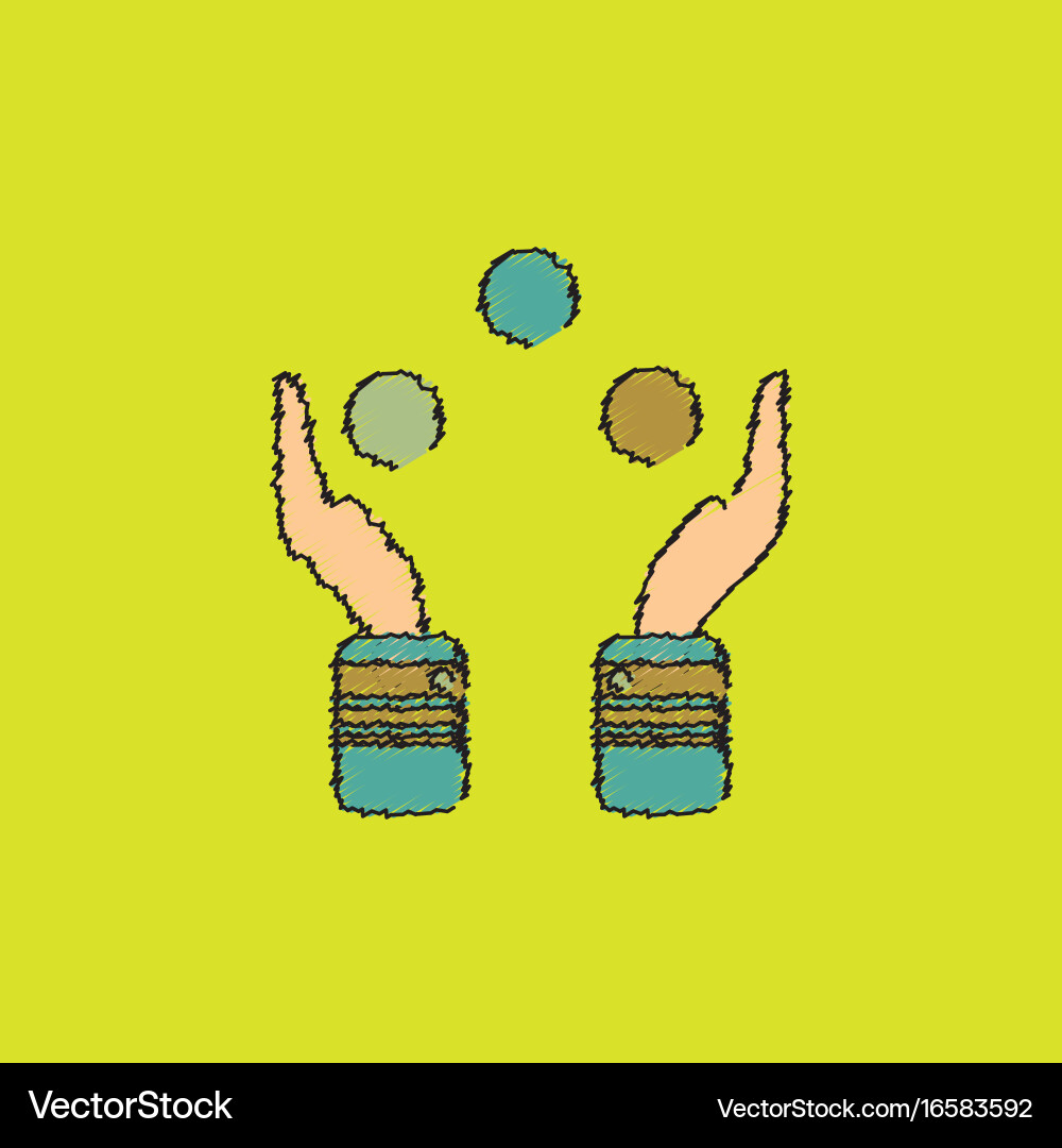Hands juggling with balls in hatching style vector image