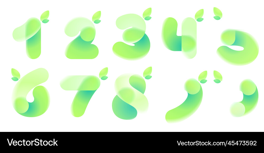 Numbers set with green gradient and leaves Vector Image