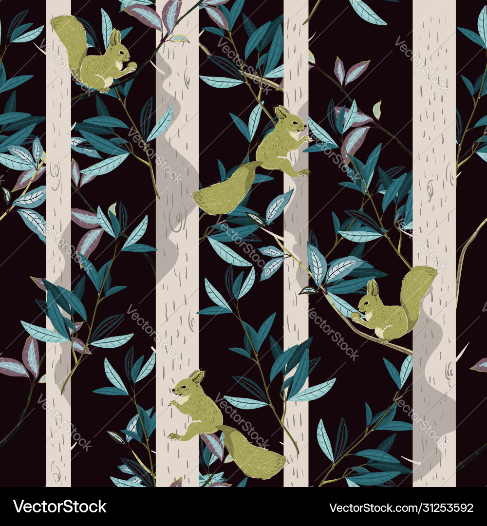 Red squirrels trunks and branches forest trees Red squirrels trunks and branches forest trees vector image
