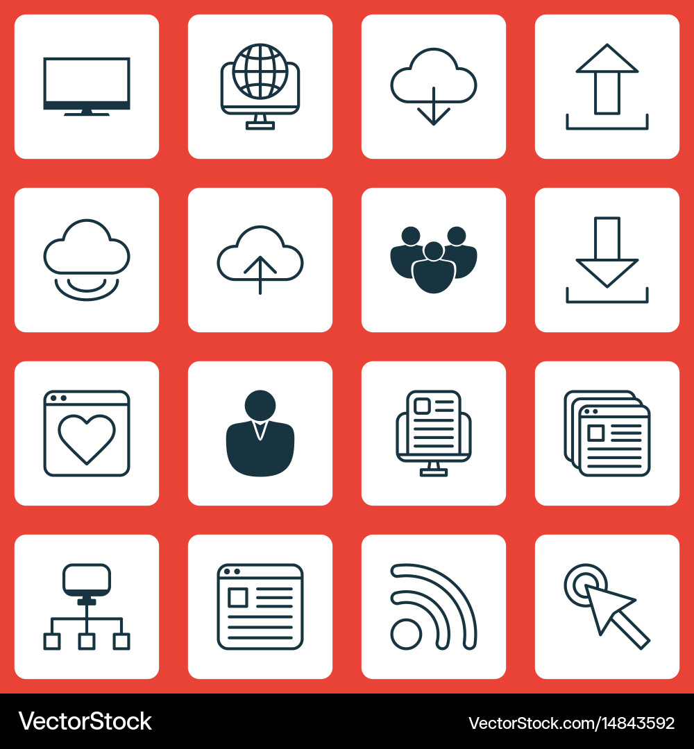 Set of 16 world wide web icons includes send data Vector Image