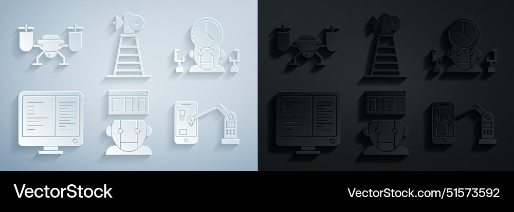 Set robot and digital time manager computer Set robot and digital time manager computer vector image