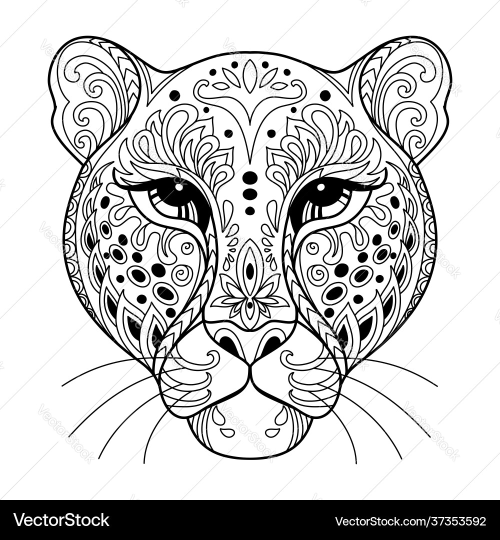 Tangle leopard coloring book page for adult Tangle leopard coloring book page for adult vector image