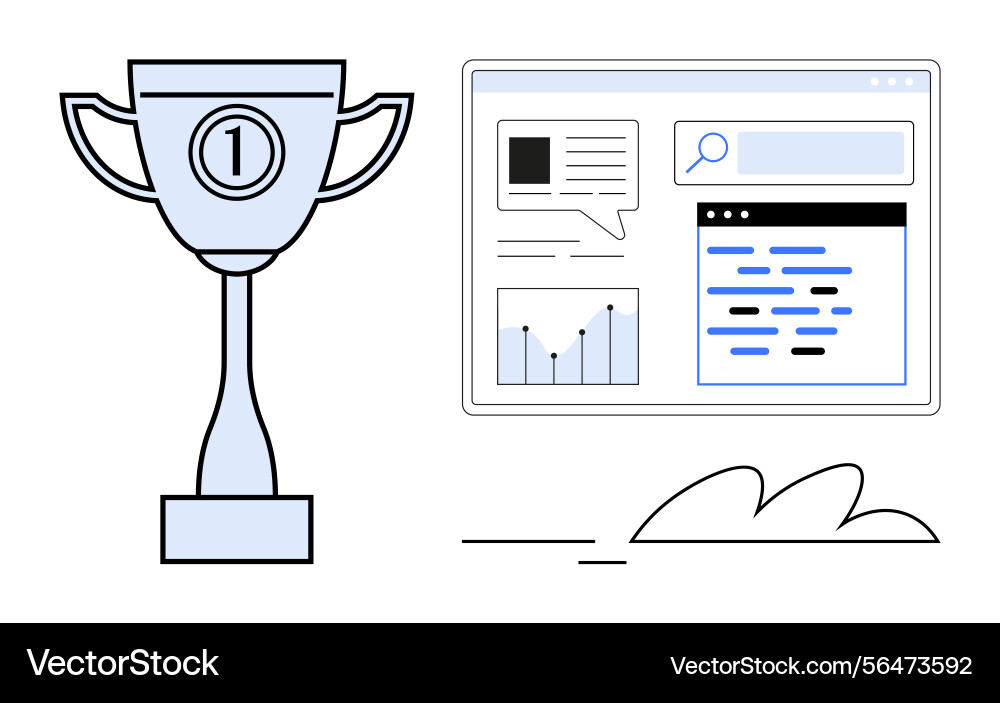 Trophy with number one and website analytics Trophy with number one and website analytics Vector Image