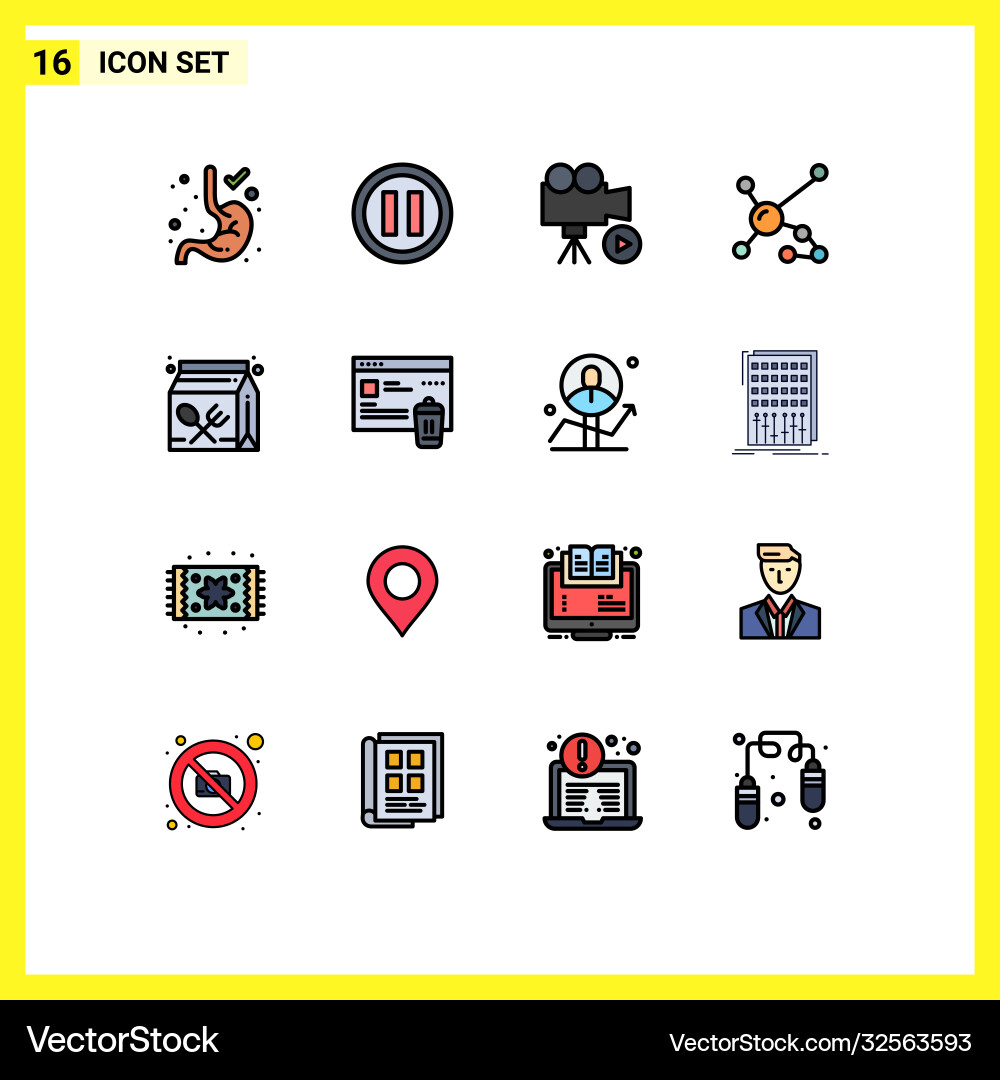 16 universal flat color filled lines set for web Vector Image