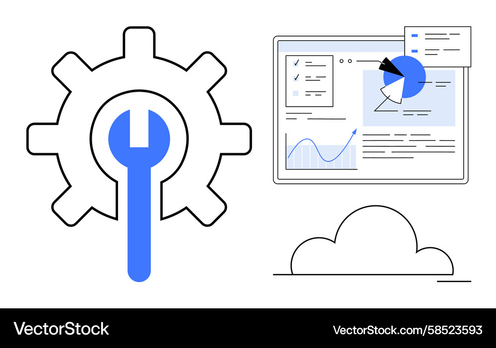 Data Analytics Dashboard with Gears & Cloud Vector Image