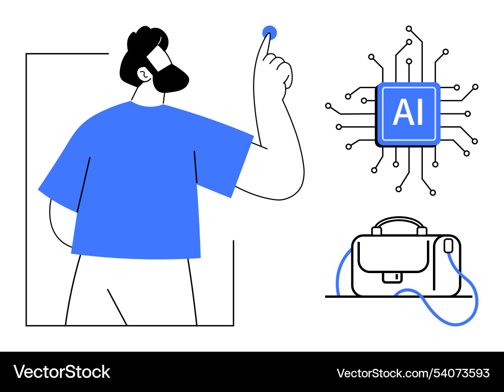 Man interacting with ai technology displaying Man interacting with ai technology displaying Vector Image
