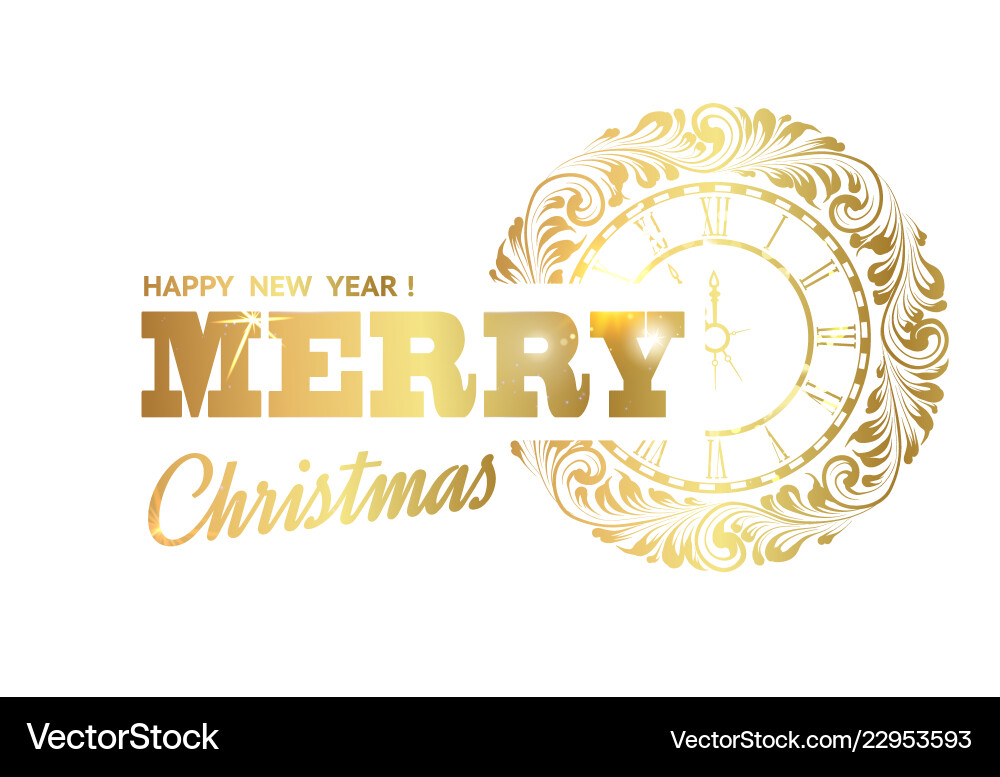 Merry christmas sign and clock circle over white Merry christmas sign and clock circle over white vector image