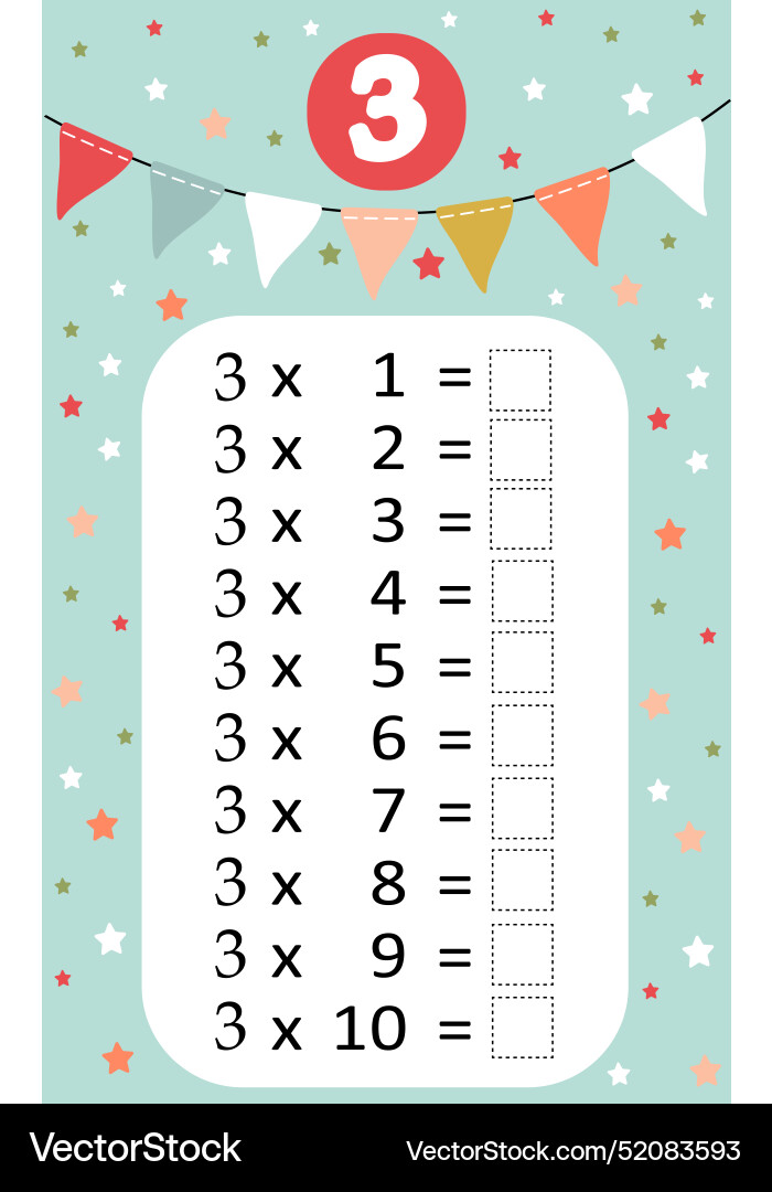 Multiplication table by 3 with a task to consolida