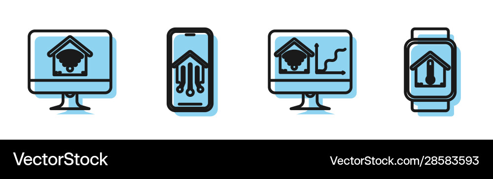 Set line computer monitor with smart home wi Set line computer monitor with smart home wi Vector Image
