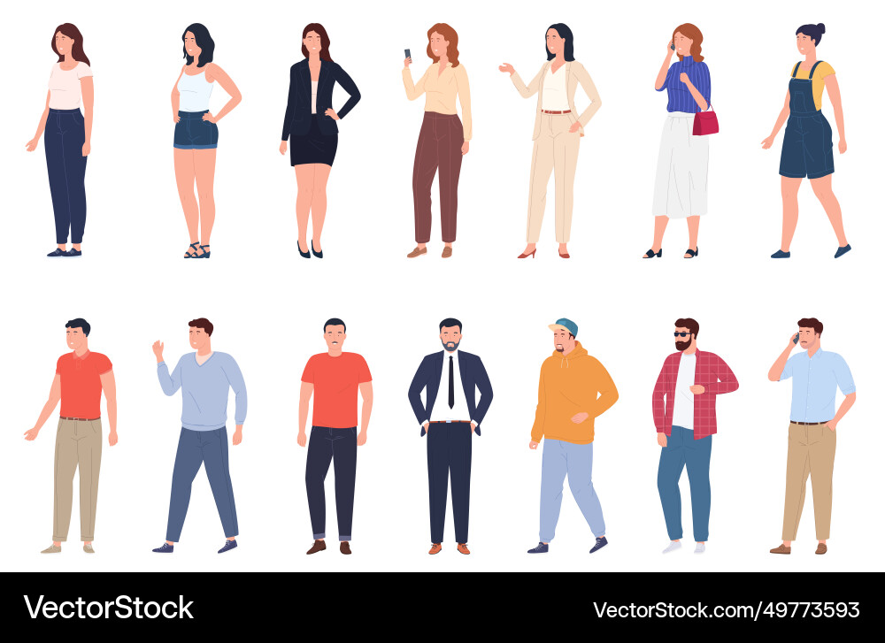 Set of people in different poses men and women Set of people in different poses men and women vector image