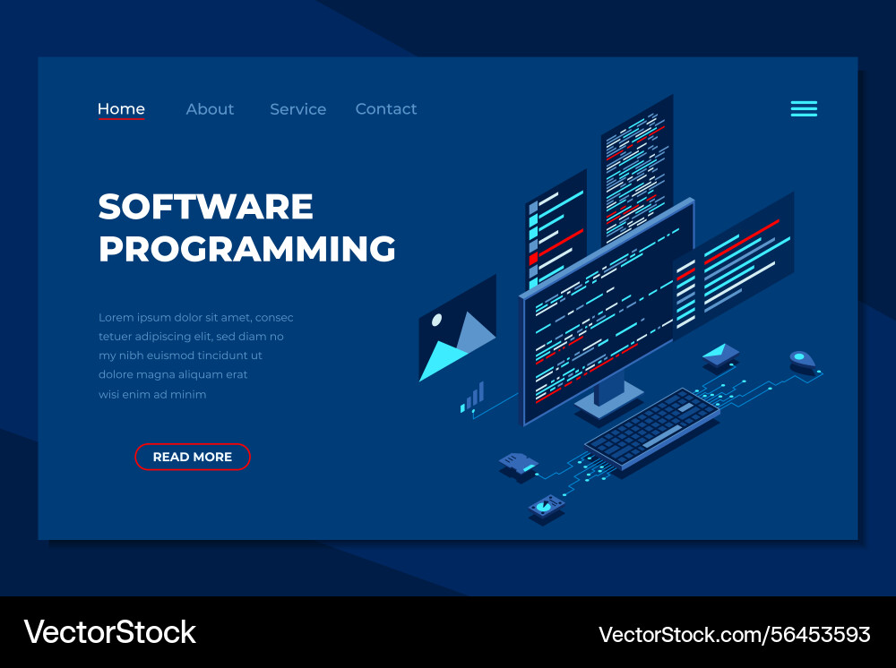 Software programming isometric landing page Software programming isometric landing page vector image
