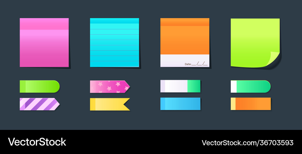 Sticky notebook paper set colorful memo blank Sticky notebook paper set colorful memo blank vector image