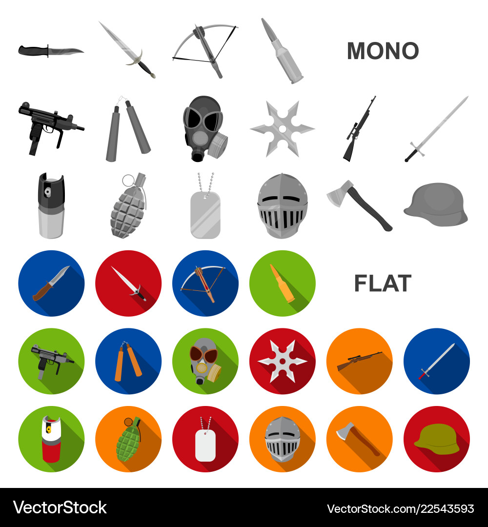 Types weapons flat icons in set collection Types weapons flat icons in set collection vector image