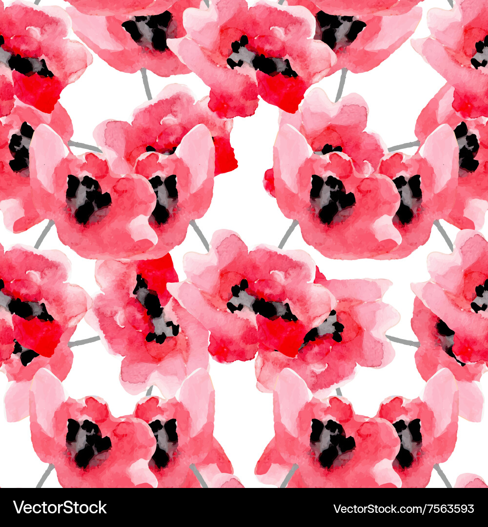 Watercolor Red Poppy Seamless Pattern vector image