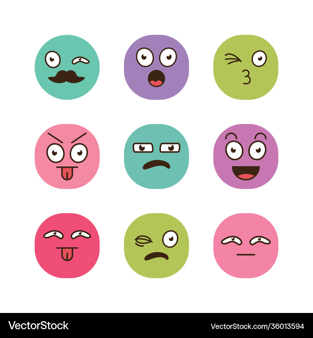 Bundle neun Cartoon Gesichter Emoticons in weiß Bundle neun Cartoon Gesichter Emoticons in weiß vektorbild