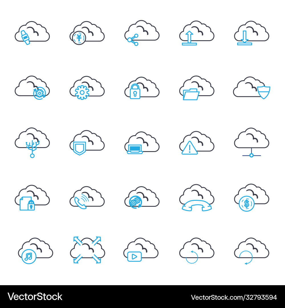 Cloud computing line style icon set design vector image