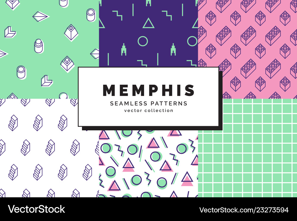 Memphis seamless patterns set Memphis seamless patterns set vector image
