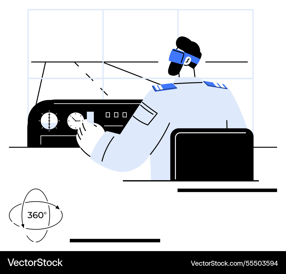 Pilot using virtual reality for flight simulation Pilot using virtual reality for flight simulation vector image