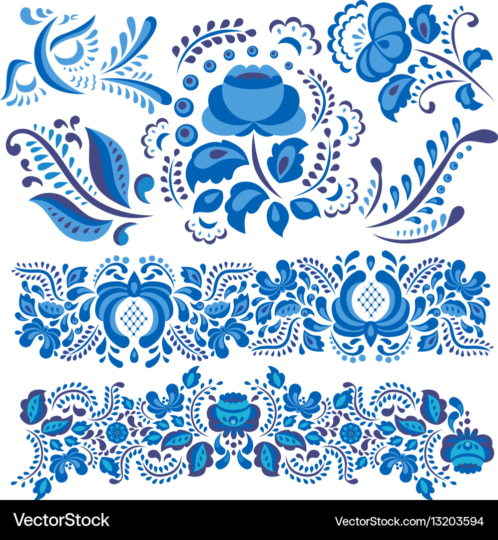 Russian Floral Gzhel Motifs vector image
