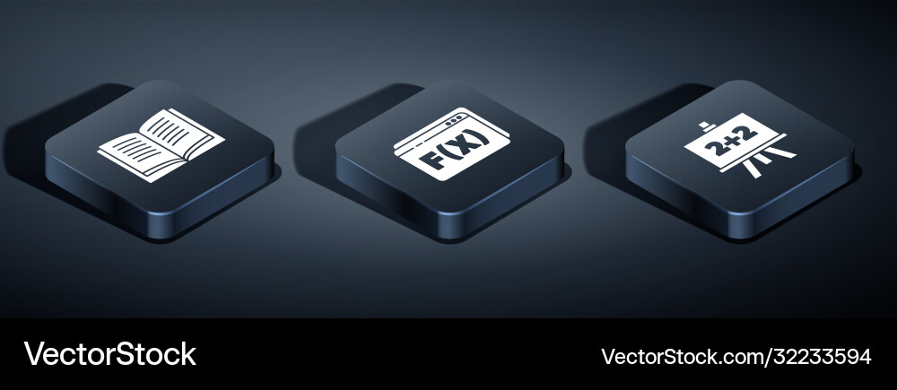 Set isometric open book chalkboard and function Set isometric open book chalkboard and function vector image