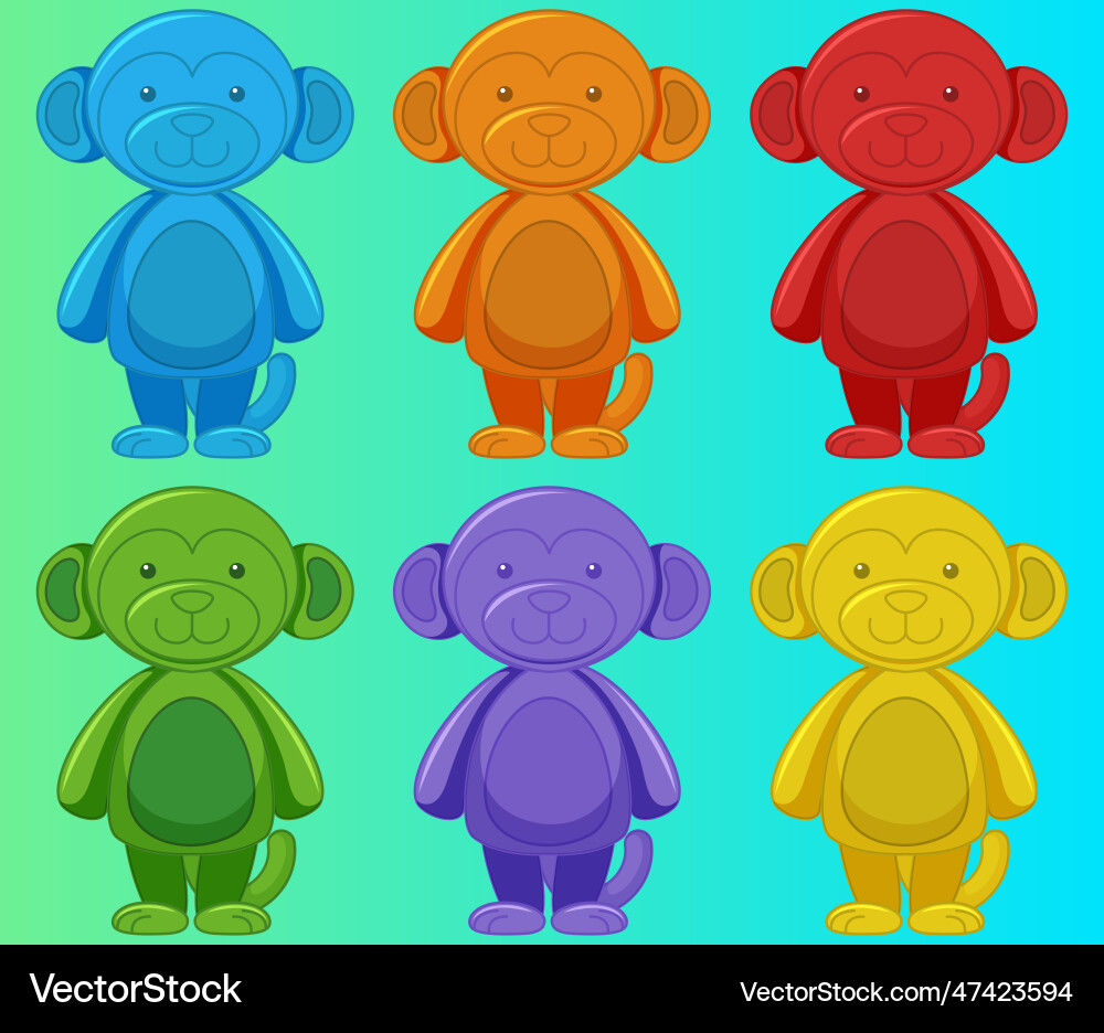 Set of monkey with different color cartoon Set of monkey with different color cartoon vector image