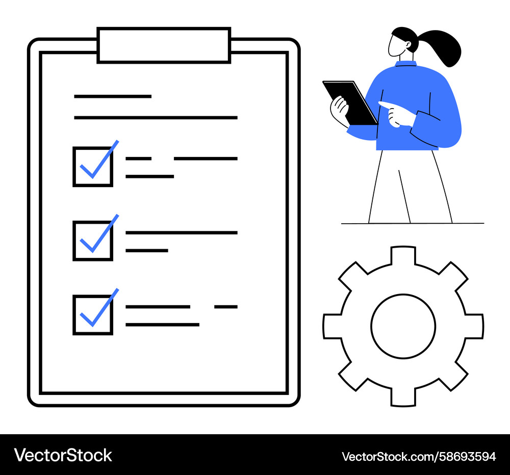 Task management with checklist and settings icon Task management with checklist and settings icon Vector Image