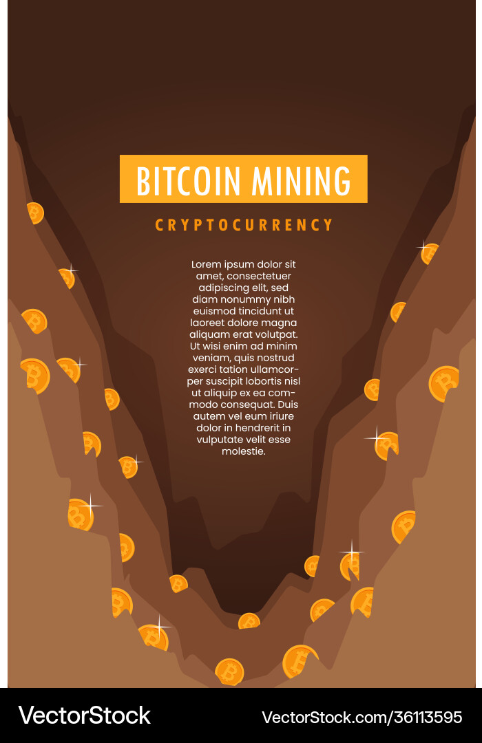 Bitcoin mining concept with pickaxe and coin flat vector image