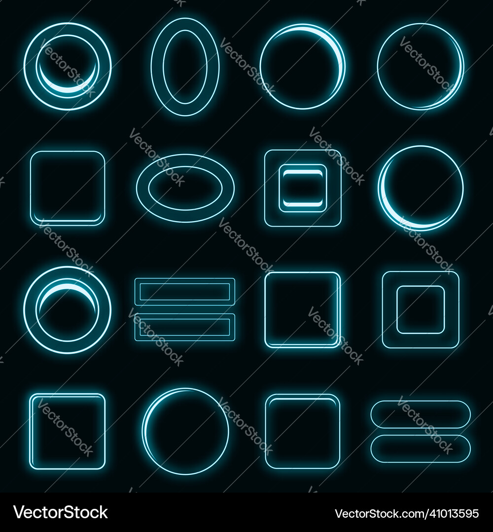 Blank web buttons icons set neon Blank web buttons icons set neon vector image