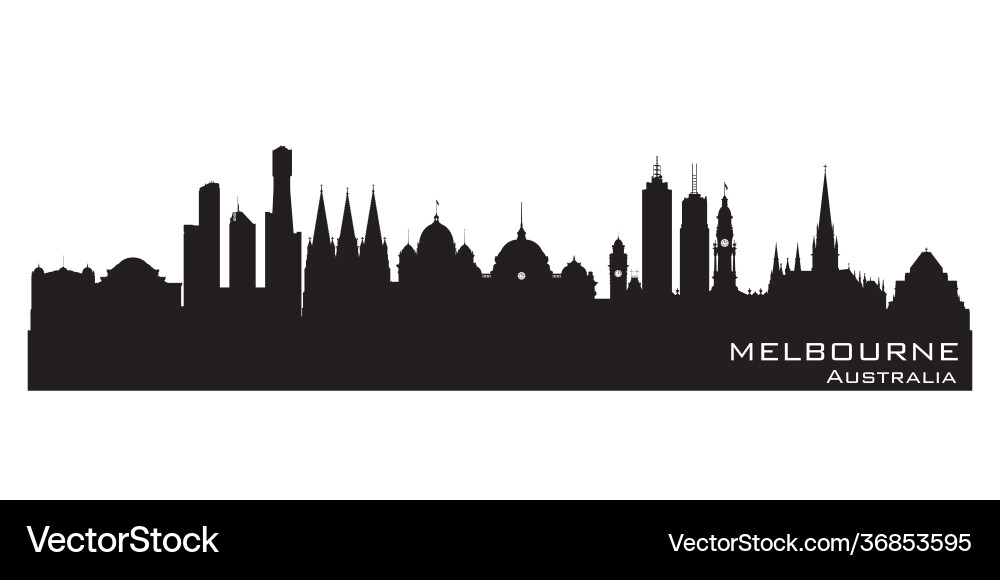 Melbourne City Skyline Silhouette Vector Image