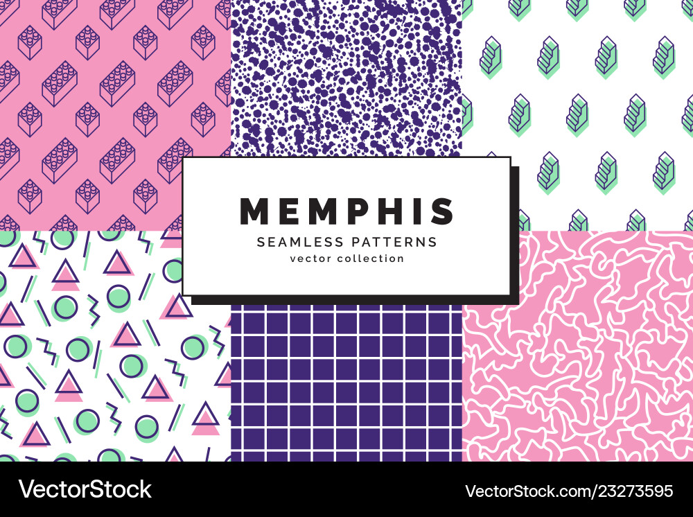 Memphis seamless patterns set Memphis seamless patterns set vector image
