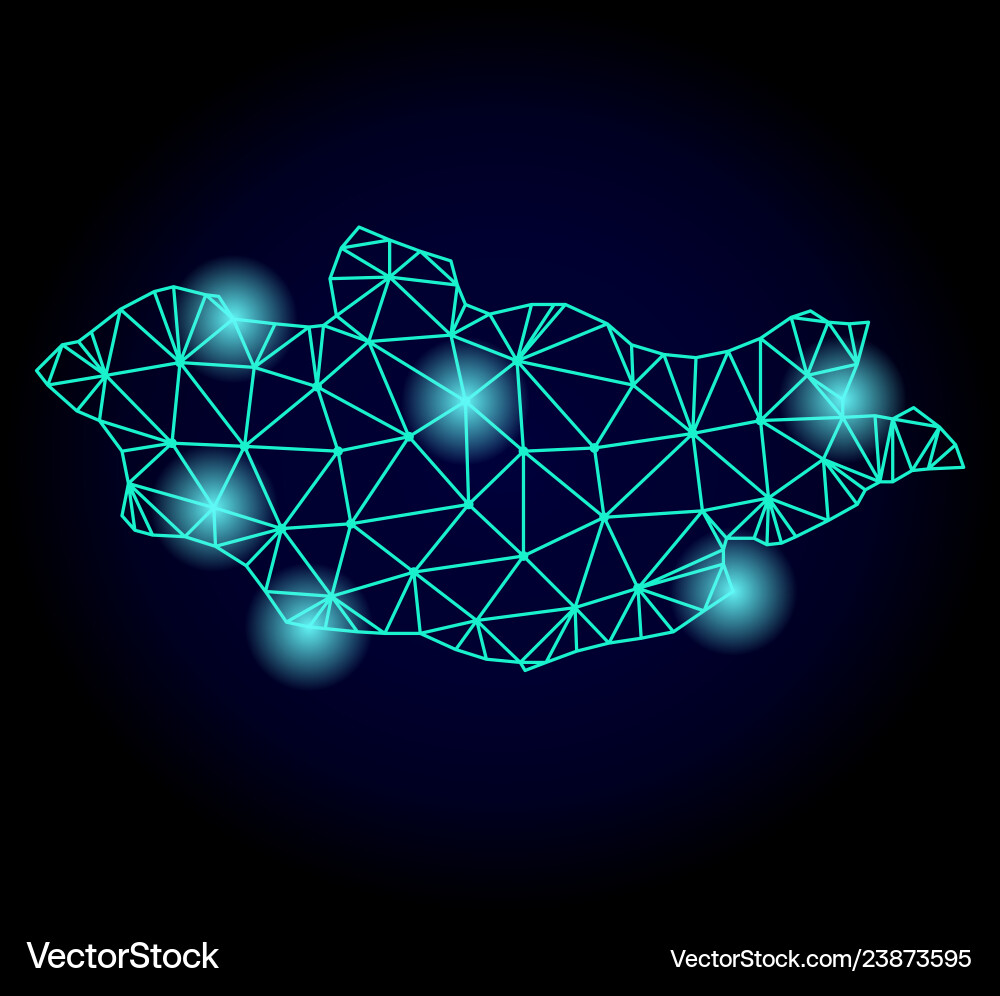 Polygonal network mesh map of mongolia with light vector image