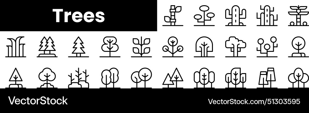 Set of outline trees icons minimalist thin linear Set of outline trees icons minimalist thin linear Vector Image