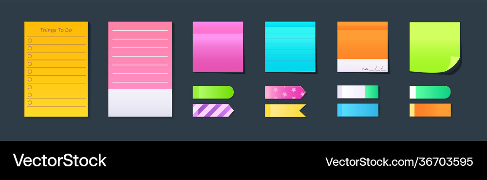 Sticky notebook paper set colorful memo blank Vector Image