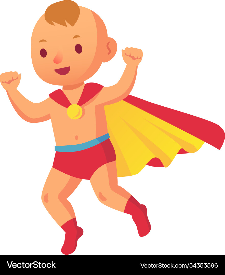 Adorable baby superhero wearing a red and yellow Adorable baby superhero wearing a red and yellow Vector Image