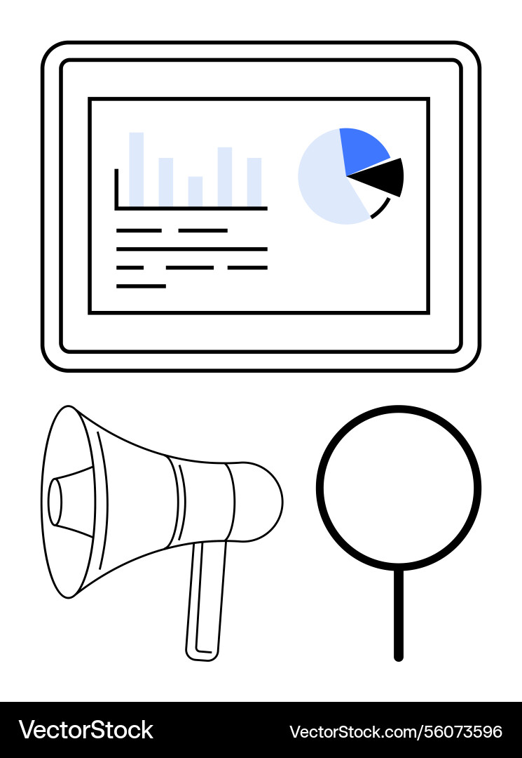 Data analytics dashboard with magnifying glass Data analytics dashboard with magnifying glass Vector Image