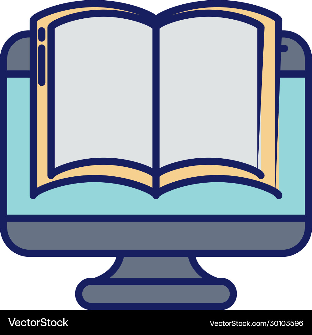 Desktop computer with book line and fill style vector image
