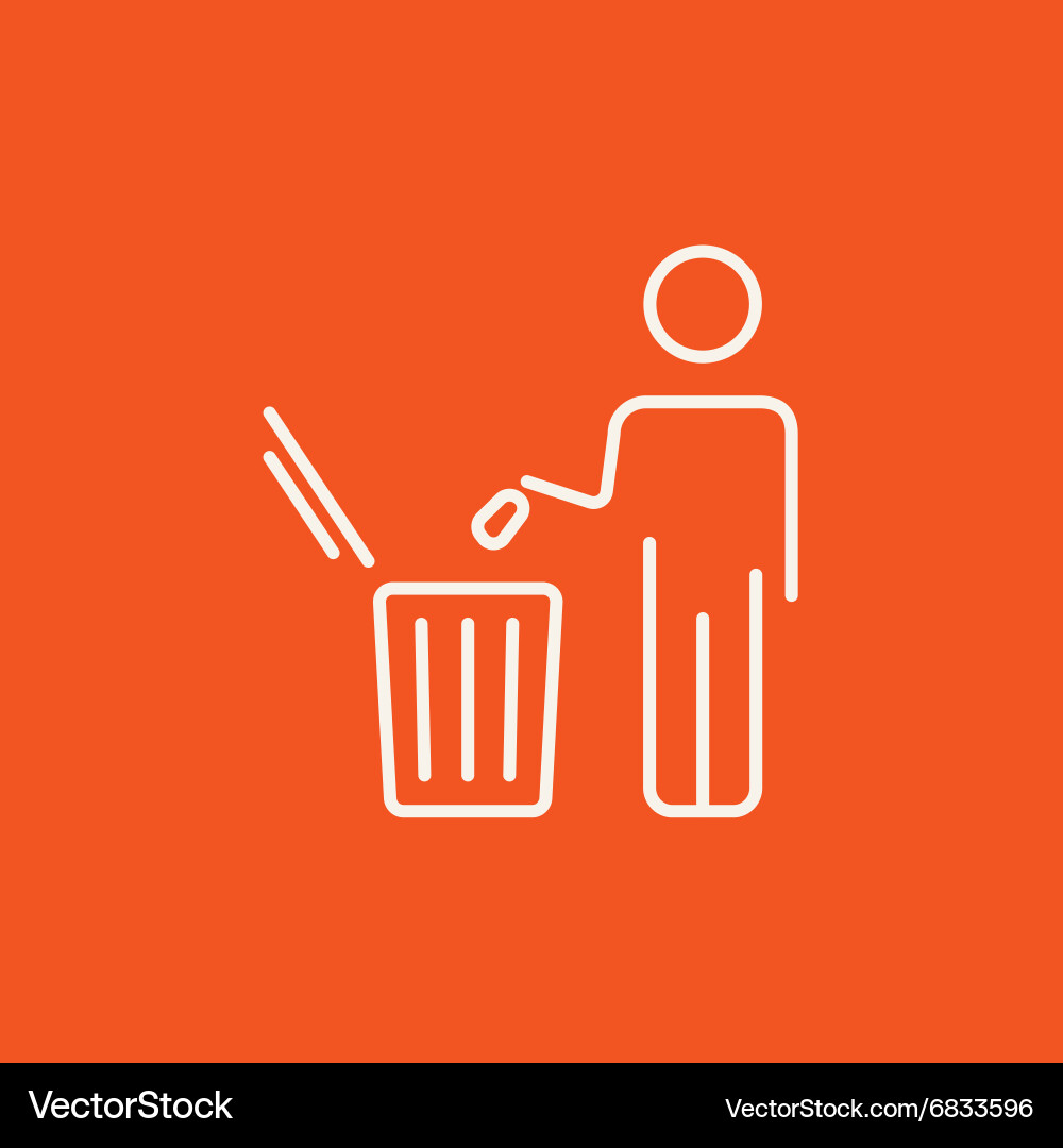 Man throwing garbage in a bin line icon vector image