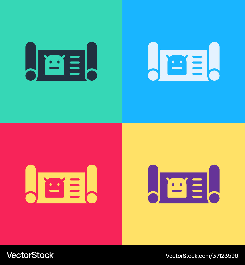 Pop art robot blueprint icon isolated on color Pop art robot blueprint icon isolated on color vector image