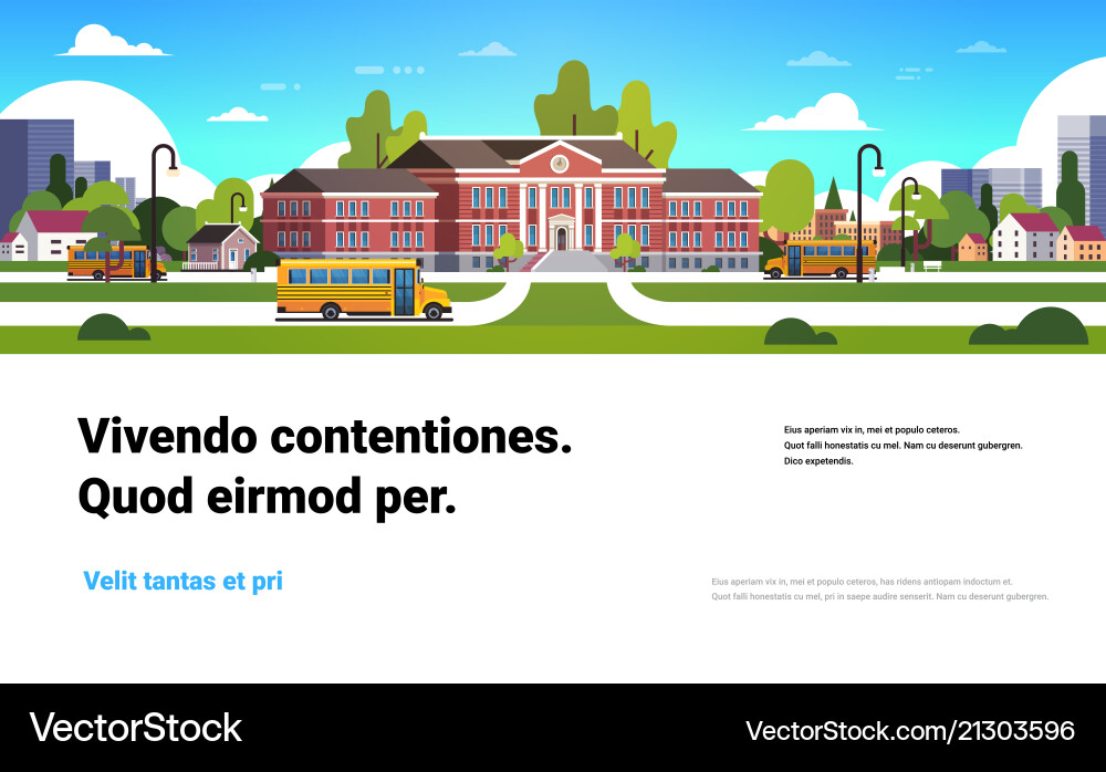 School Bus in Front of Building Vector Image