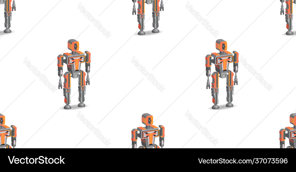 Seamless pattern 3d robot gray-orange high-tech vector image