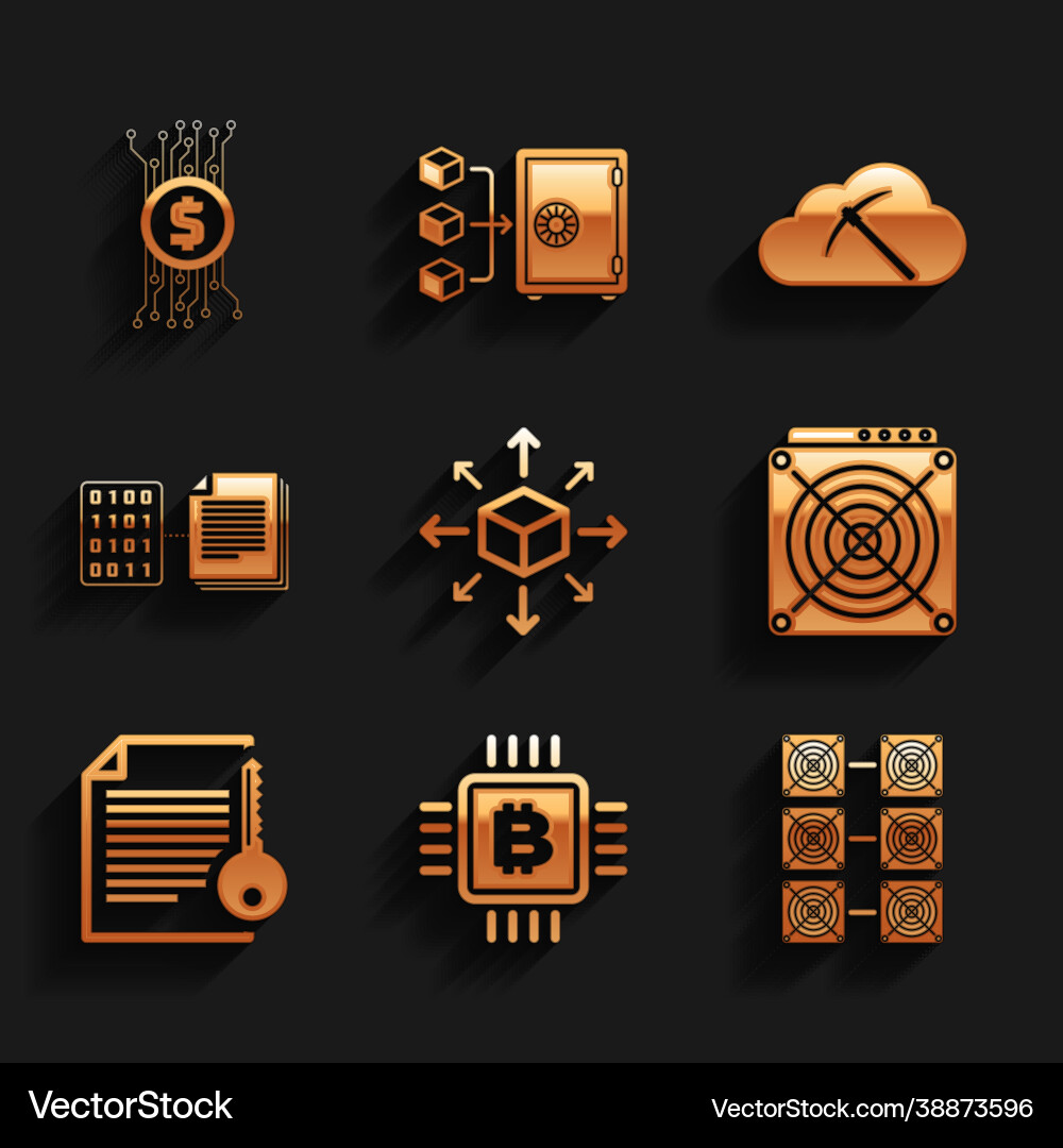 Set distribution cpu mining farm asic Set distribution cpu mining farm asic vector image