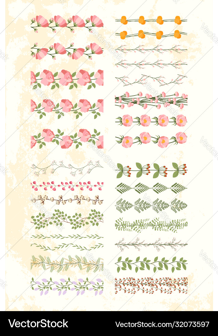 Big set botanical repeat borders Big set botanical repeat borders vector image