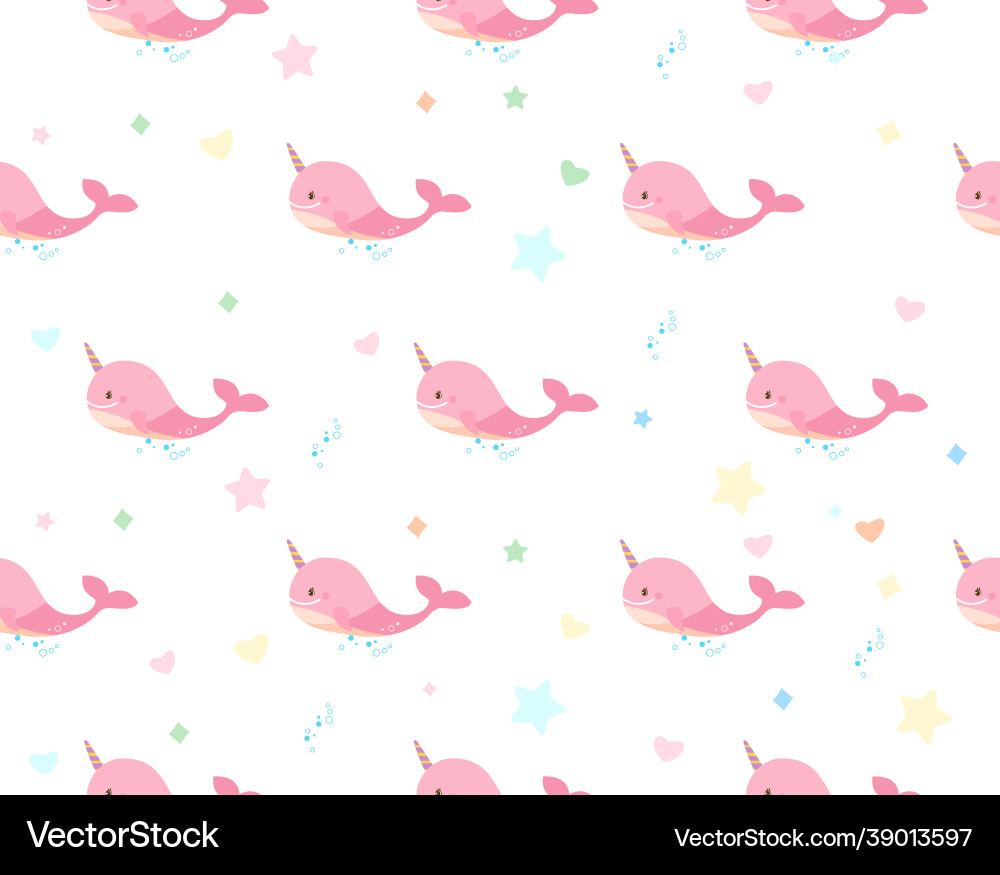 Children pattern with pink whale and stars Children pattern with pink whale and stars vector image