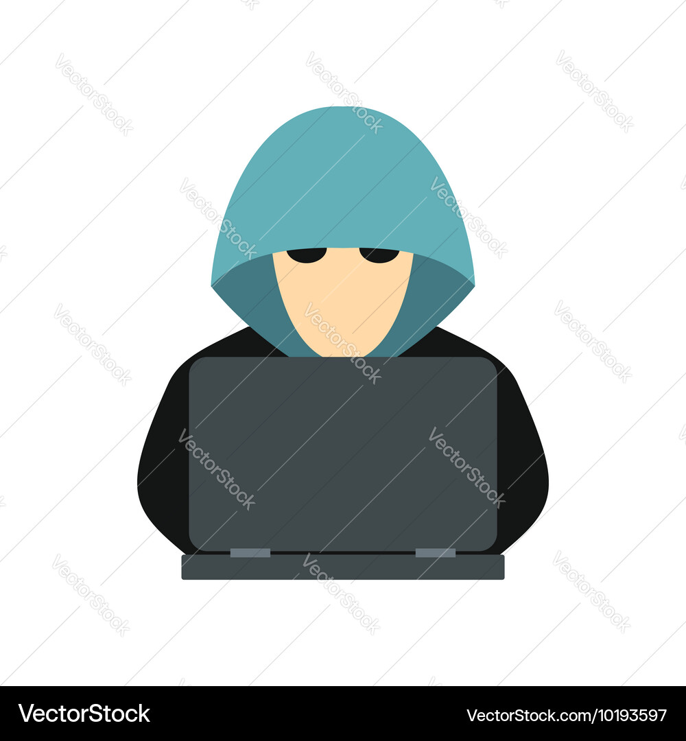 Hacker behind a computer icon flat style Vector Image