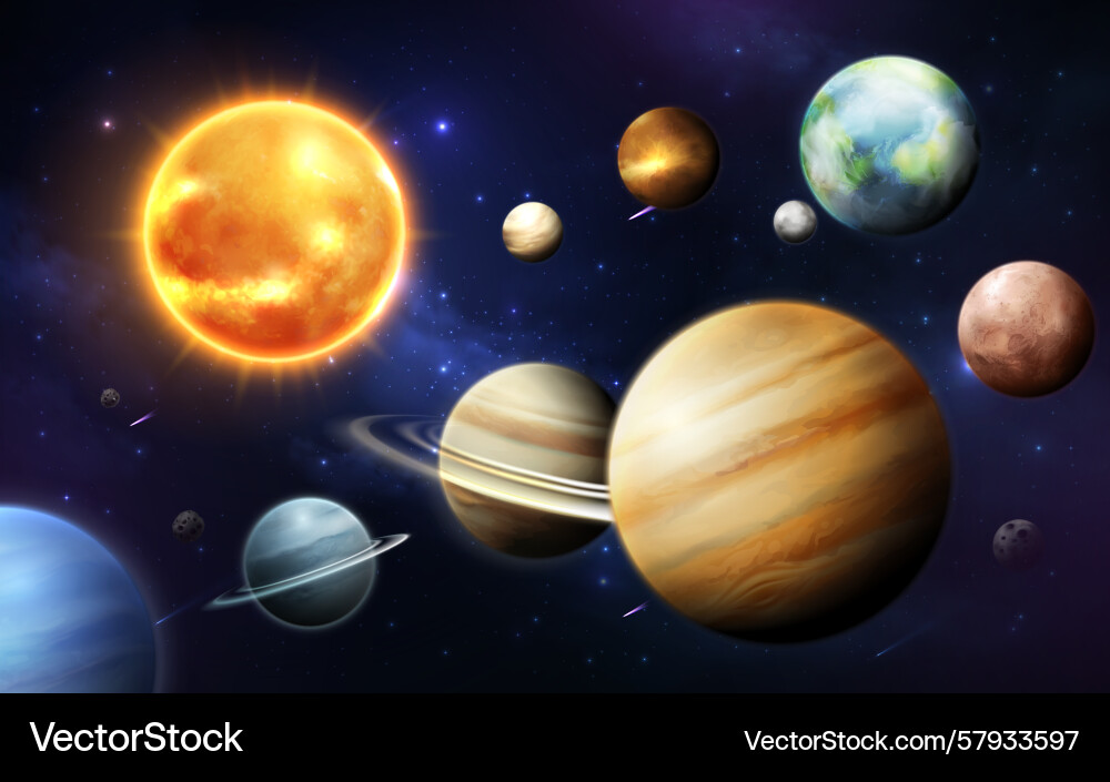 Planetary alignment in the solar system background Vector Image