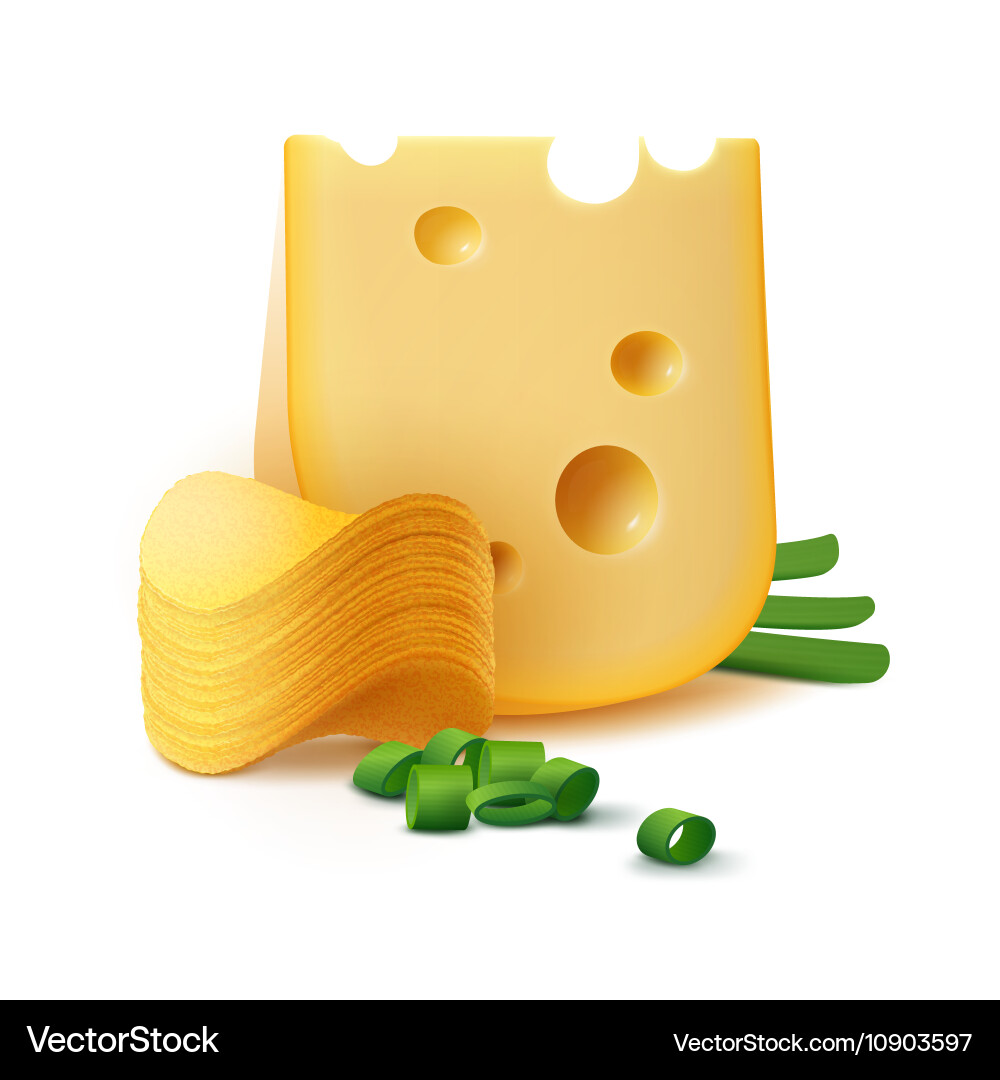 Potato chips stack with cheese and onion isolated Vector Image